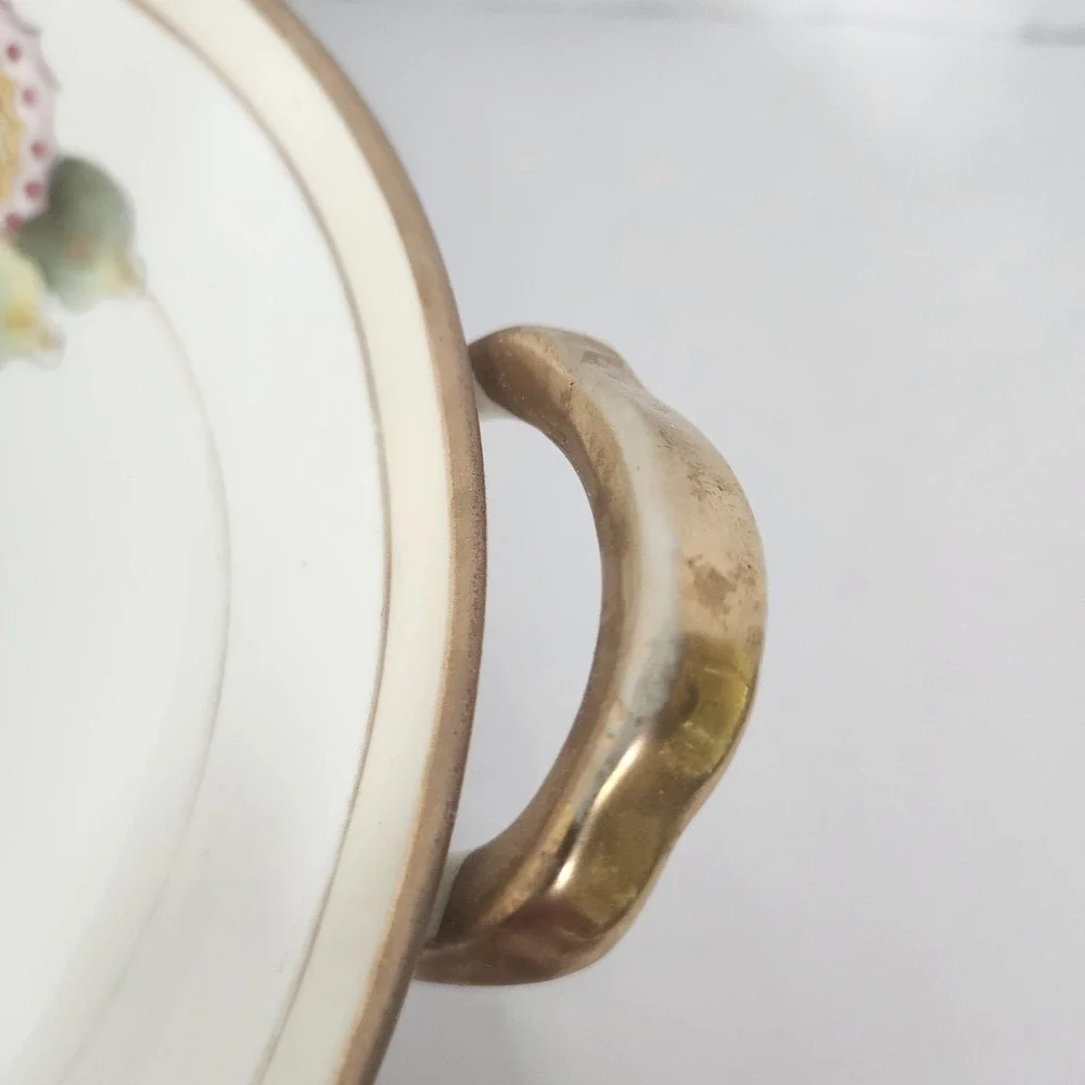 Antique Hand Painted Nippon Butterfly Porcelain Handled Bowl Gold Trim